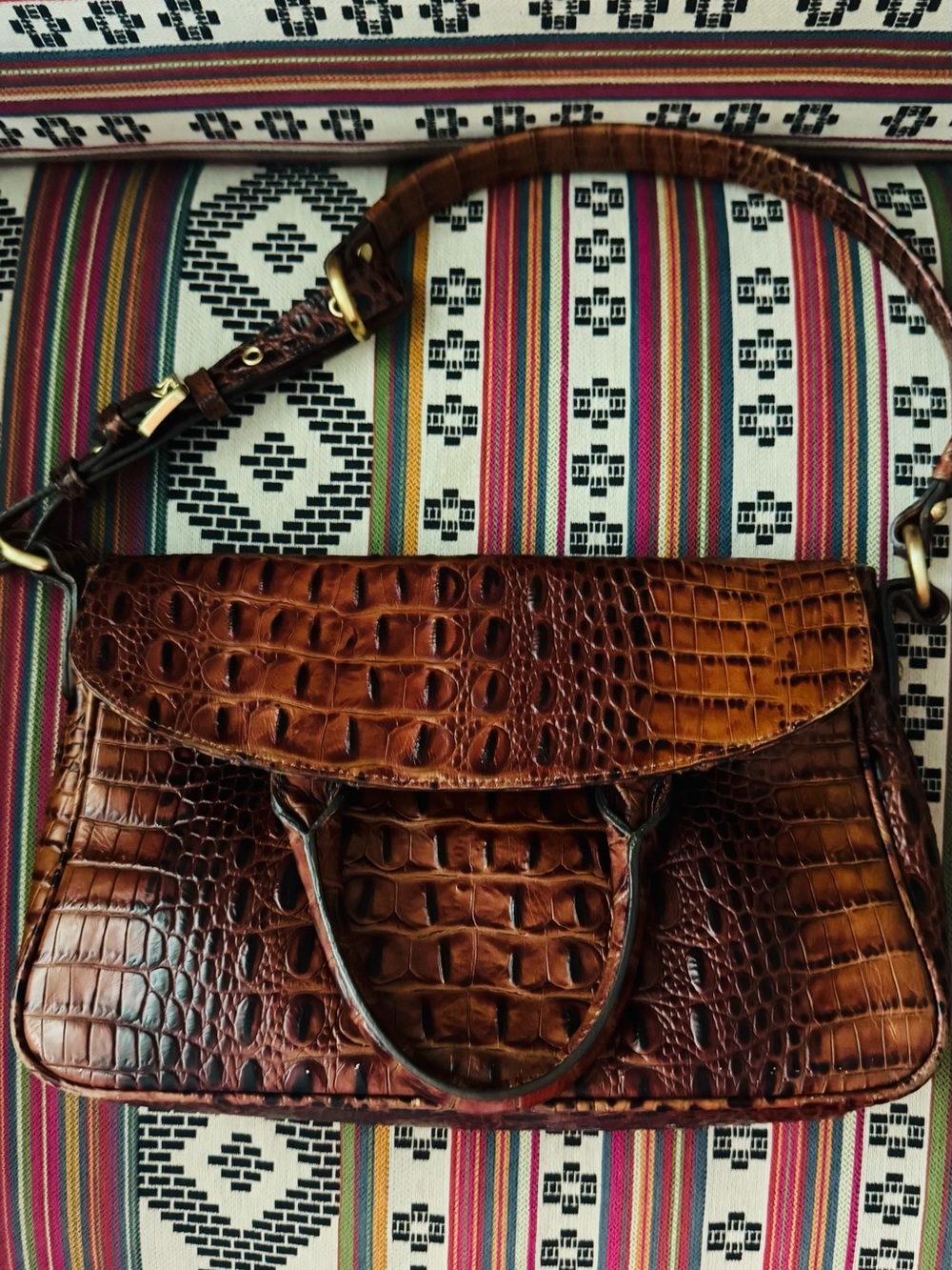 Brahmin Flaire Fold-over-to Shoulder-Strap measures 11 in wide x 11 in tall - Picture 15 of 16